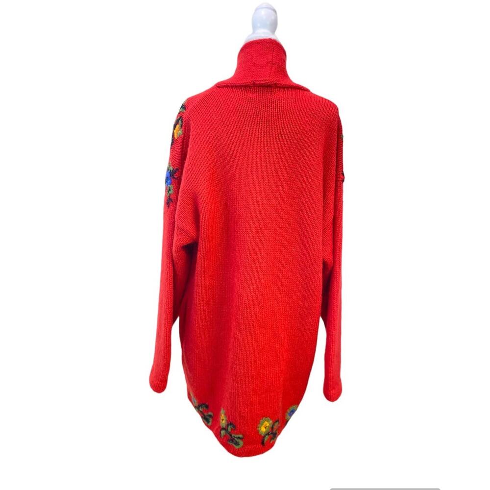 VTG Cervelle Red Bulky, Chunky, Shawl Collar Cardigan, Puff Sleeves, Wool  Med - Picture 2 of 8